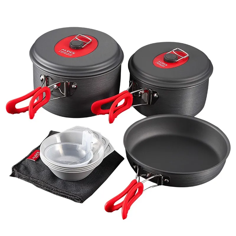 

ALOCS CW-C29 1-2 Person Outdoor Hard Aluminum Portable Picnic Pot Pan Camping Cooking Cookware Set Camping cookware camping equi