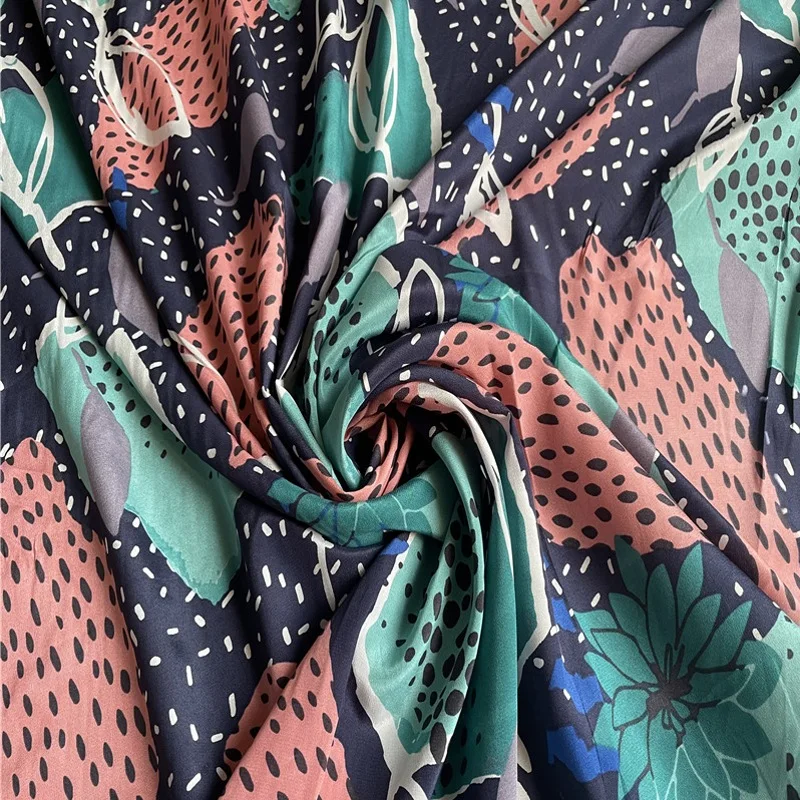 

1 meter 100% Mulberry Silk 14 momme Crepe Silk Fabric Blue Floral Printed 136cm 53" wide by the yard JJ276
