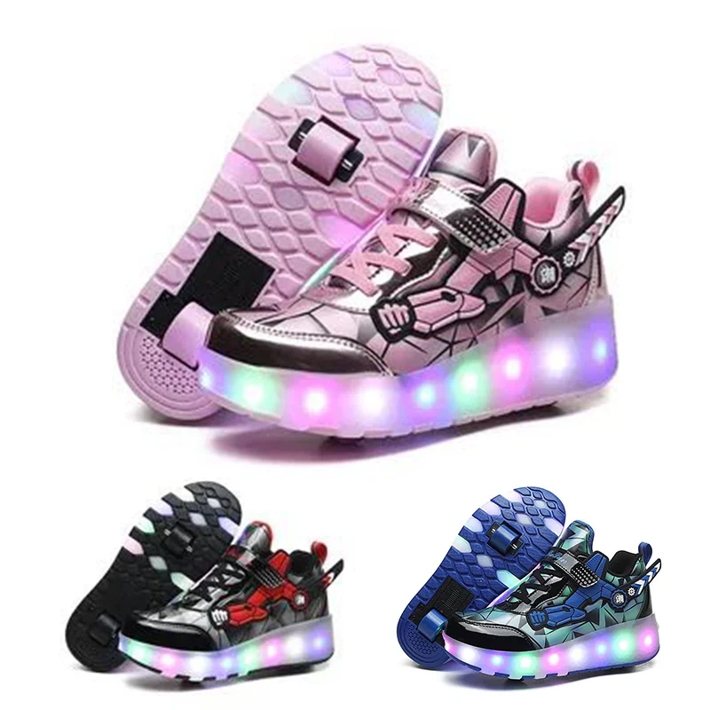 

New One wheels USB Charging Fashion Girls Boys LED Light Roller Skate Shoes For Children Kids Sneakers With Wheels Two wheels