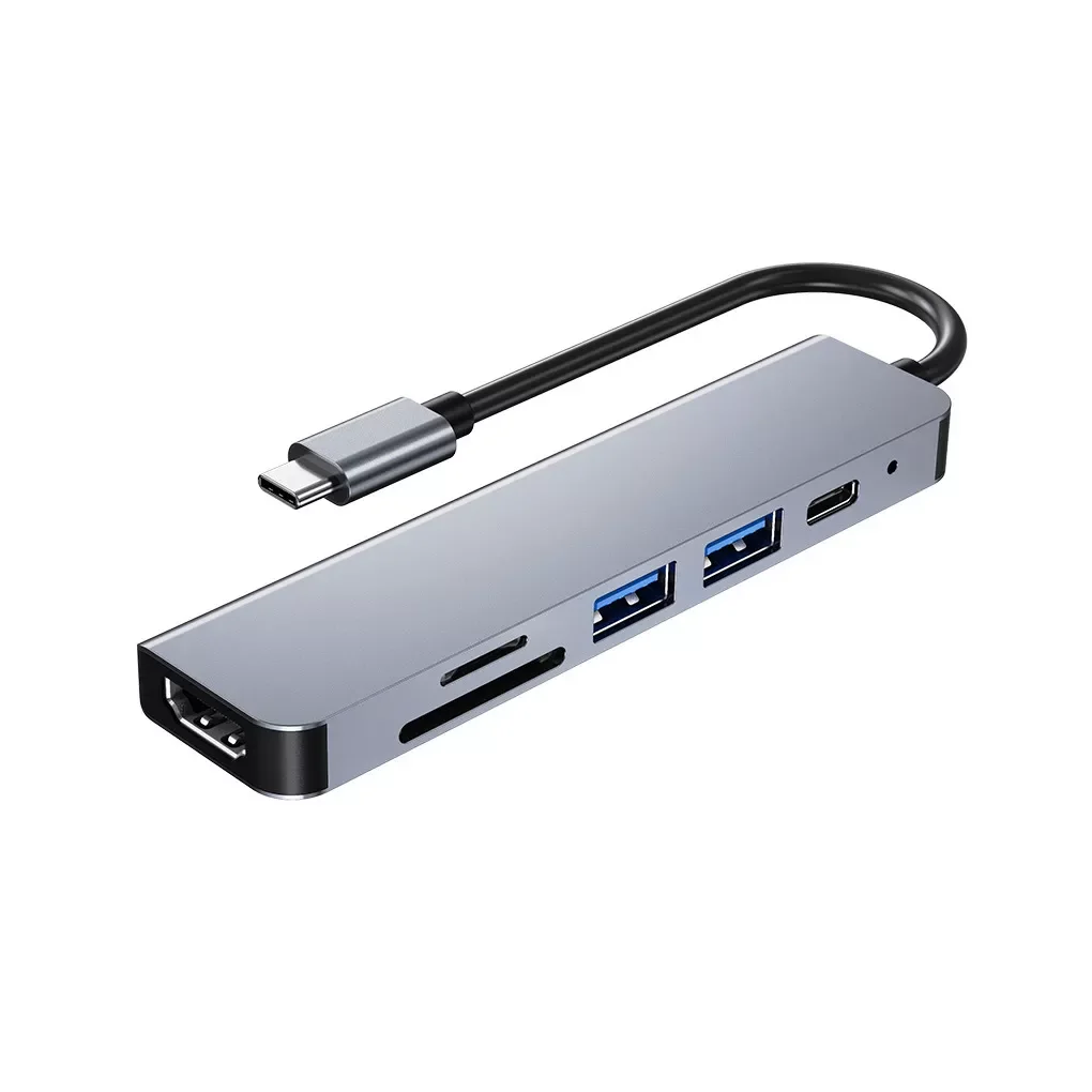

2022/6-in-1 Splitter 4K HDMI-compatible Adapter Aluminum USB3.0 USB2.0 Hub Docking Station Charger for Computer Projector