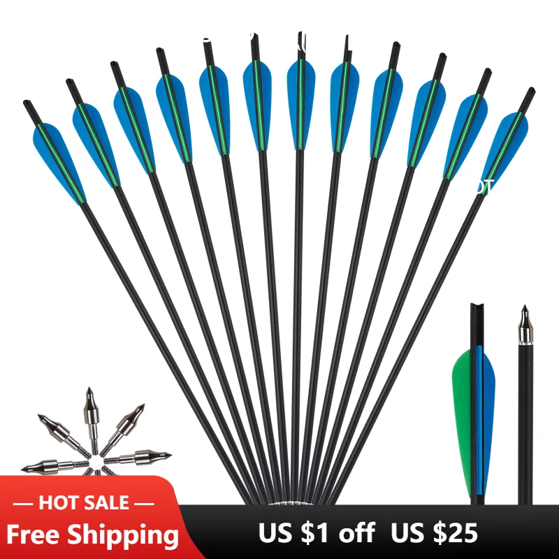 

Toparchery 20inch Carbon Crossbow Arrow Hunting Archery Arrows with 4'' Water Drop Vanes And Replaced Arrowhead Tips (6/12/24 ）