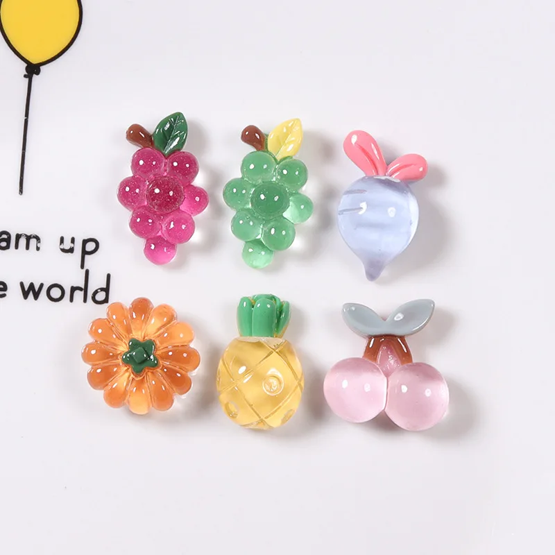 

10pcs Transparent Fruit Grapes, Radish, Chrysanthemum, Pineapple Resin Jewelry Accessories DIY Handmade Decoration Figurine