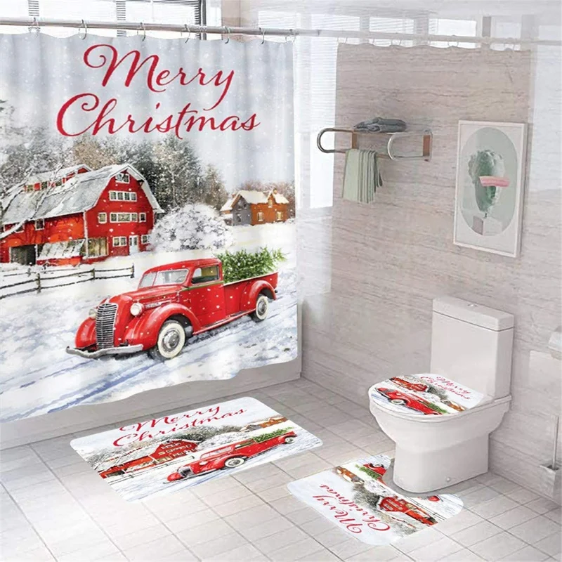 

Christmas Shower Curtains Vintage Red Truck Cloth Shower Curtains In Bath Holiday Farmhouse Bathroom Shower Home Decor