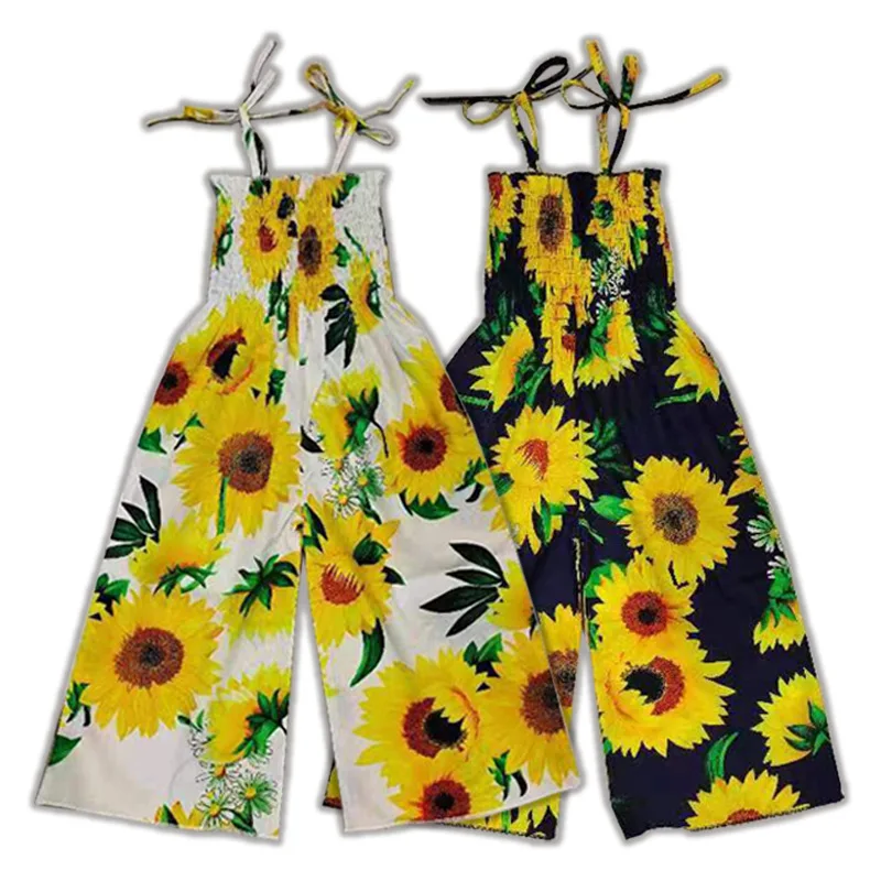 

2022 summer new girl's jumpsuit children's printed cotton casual wide-leg trousers girl baby floral anti-mosquito pants
