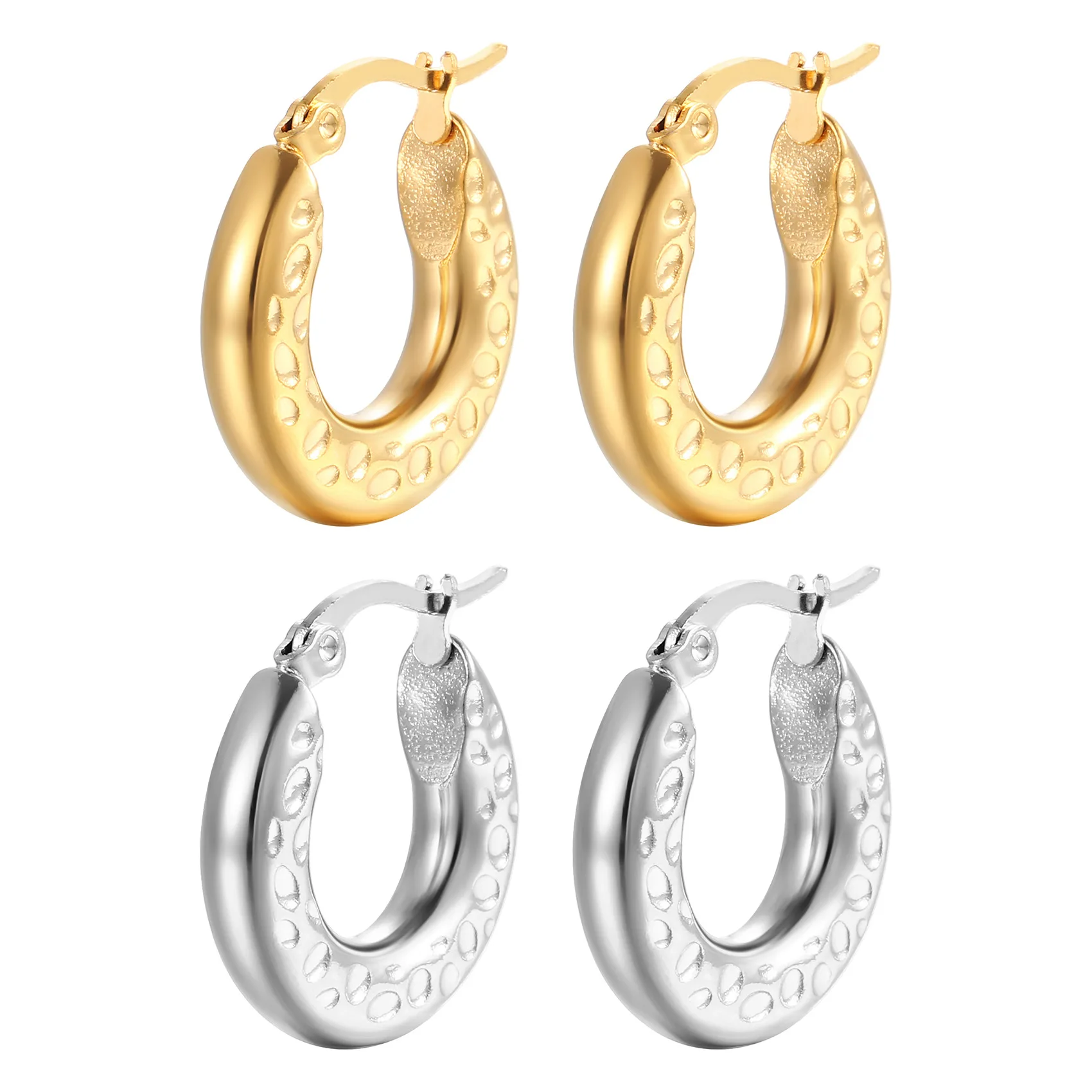 

Stainless Steel Coil Earring Ear Clip Titanium Steel Thick Round Bold Women's Trendy Hoop Earrings Women