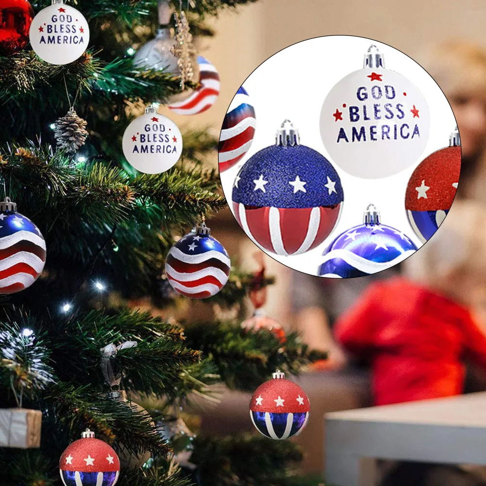 

12pcs/set Christmas Tree 6cm Independence Day Ball Ornament Festival 4th Of July Hanging American Flag Print Lightweight Party