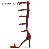 fansaidi red fashion femmes buckle gladiator sandals summer narrow band womens shoes elegant stilettos heels 40 41 42 43 44