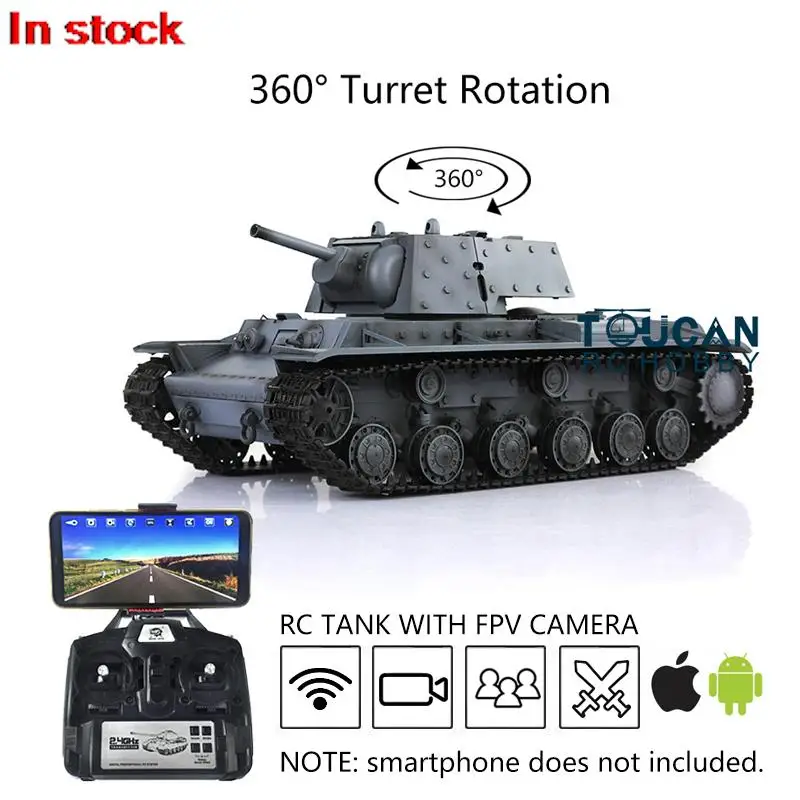 

HENG LONG 1/16 Gray 7.0 Plastic KV-1 RC Tank FPV 3878 360° Turret Steel Gearbox W/ Remote Controller Army Toys Smoking TH17479