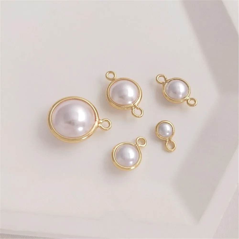 

14K Gold Plating Pearl bag edge pendant DIY handmade accessories imitation pearl double hanging connector first accessories