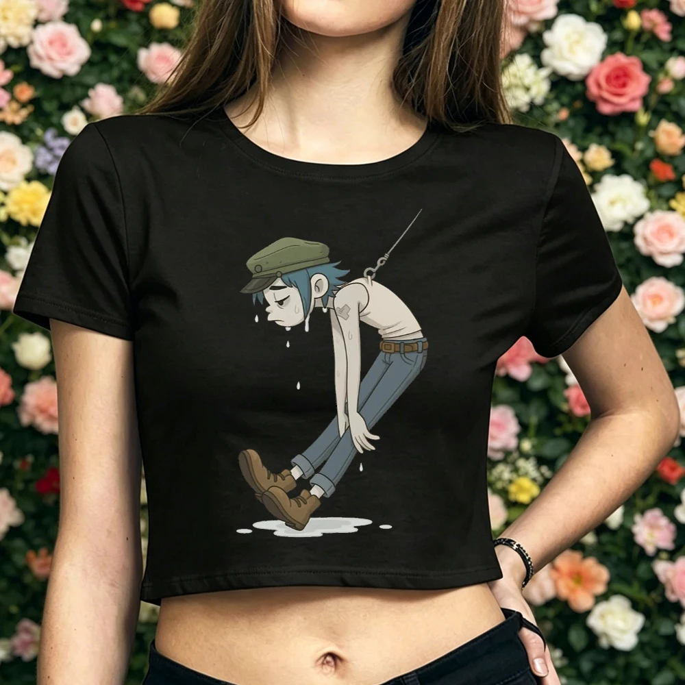 Фото Кроп-топ Gorillaz, подростковый, кавайный, распродажа, для вечеринок, летний топ, футболки, винтаж, Япония, гяру, лето №4
