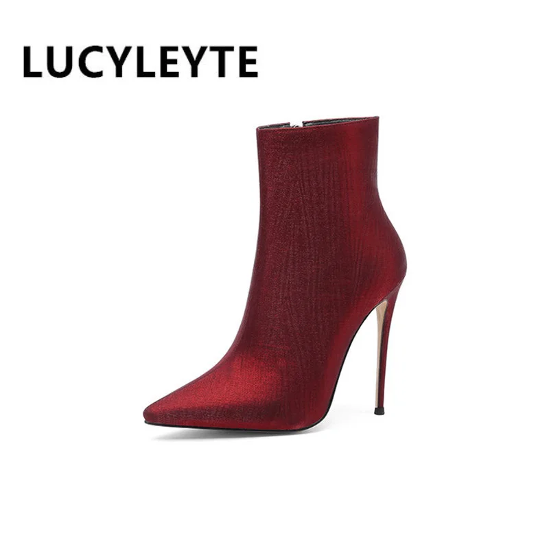 

2022 women's autumn and winter new European and American fashion silk fabric stilettos trendy pointed boots women shoes