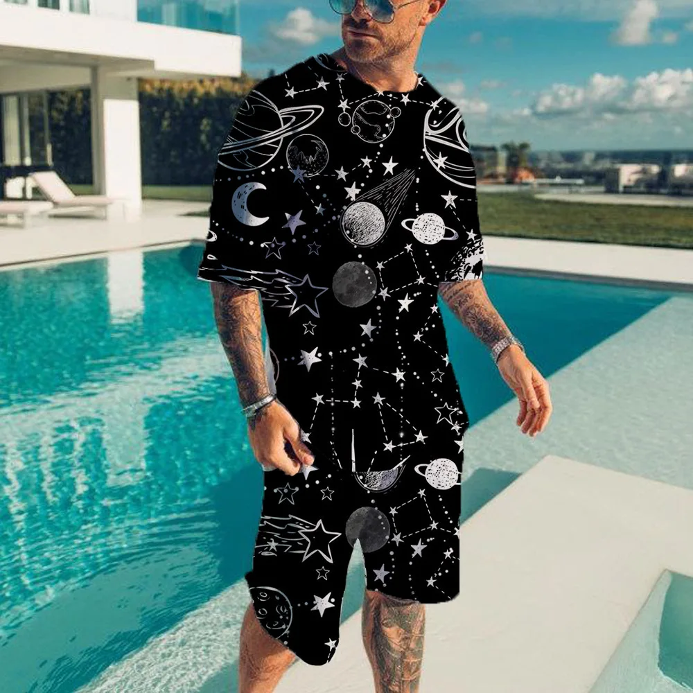 

New 3D Printed Men's T-shirt Shorts Suit Summer Casual Sports Suit 2 Pieces Sports Suit Short Sleeved Men's Clothing Oversized