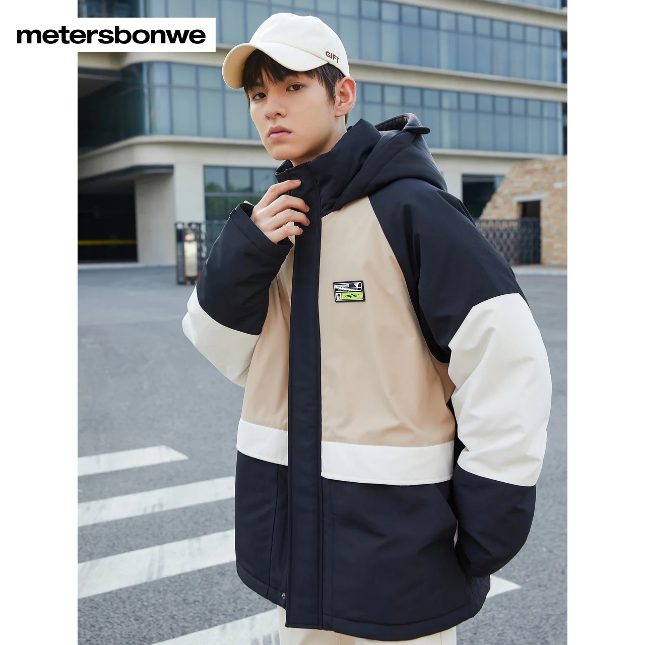 Metersbonwe Camouflage Color Cargo Down Wear For Man Loose 80%Gray Duck Down Stand Collar Hooded Warm Wear Winter Down Coat