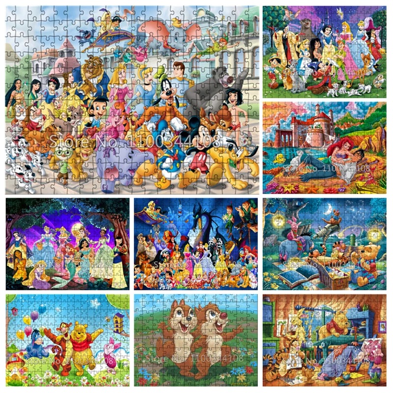

Disney Cartoon Character Puzzle Mermaid Mickey Mouse Winnie The Pooh Jigsaw Puzzles Hobby Children's Educational Handmade Toys