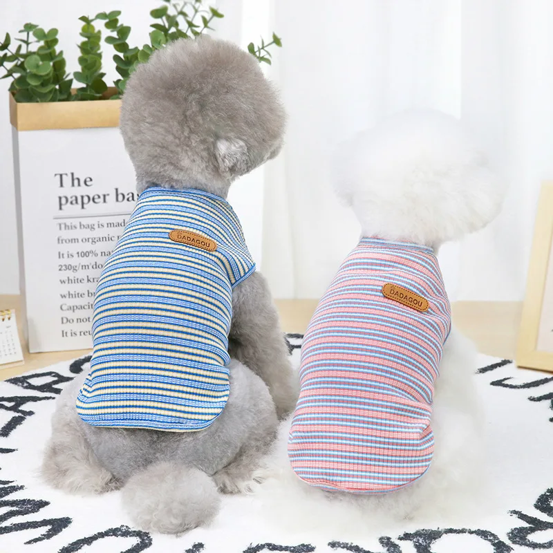 

Pet Clothes Dog Clothes Spring and Summer New Teddy Dog Pet Clothes Summer Thin Color Stripe Vest Chihuahua Small Dogs Clothing
