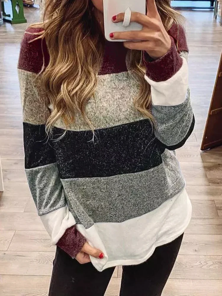 

Color Block O-Neck Long Sleeve Blouse y2k Clothes Ropa Mujer Corset Top Tops Women Top Mujer Vetement Femme Summer Clothes
