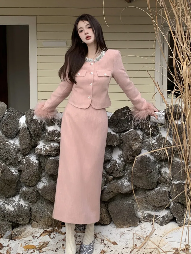 Высокое качество осенне-зимний роскошный комплект из двух предметов для женщин