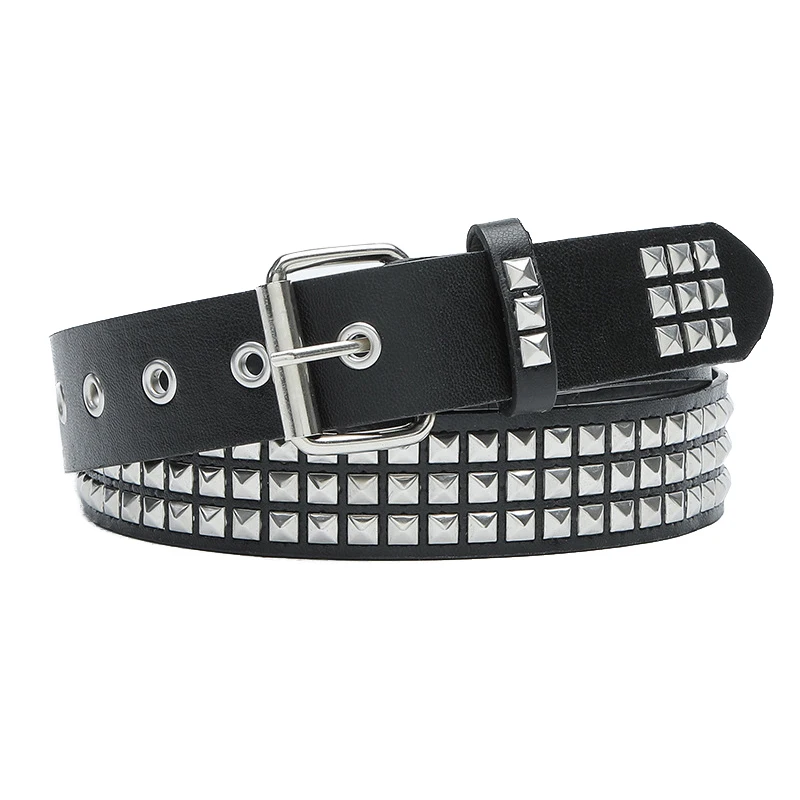

PU Leather Studded Waist Belt Casual Rivets Adjustable Cinch Belt Waistband Solid Eyelet Metal Pin Buckle For Jeans Decorative