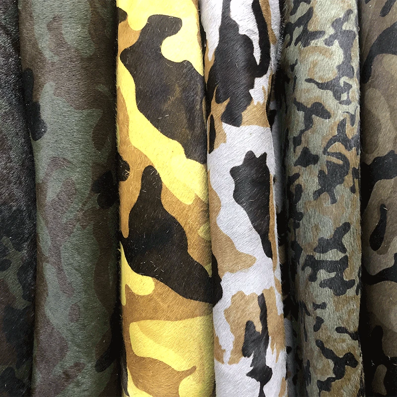 

Direct selling camouflage natural cow fur bags together the whole piece cowhide shoe leather material horsehair fur wholesale
