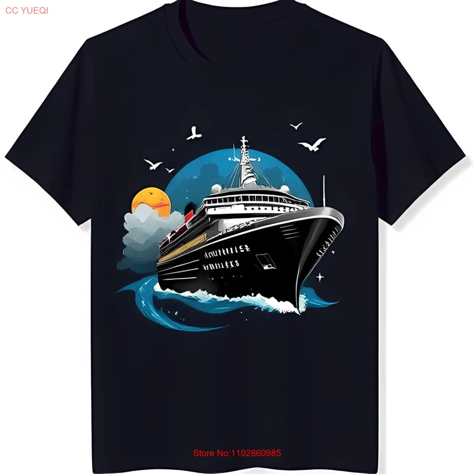 Мужская черная футболка с рисунком круизного корабля Ocean Waves &amp Stars