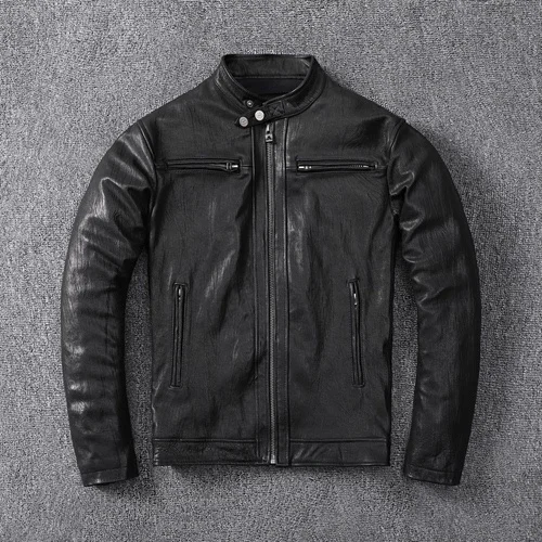 

Jacket 100% Leather Natural Sheepskin Men Genuine Leather Jackets for Men Plus Size 5XL Zipper Men's Coat Veste Homme Xhl