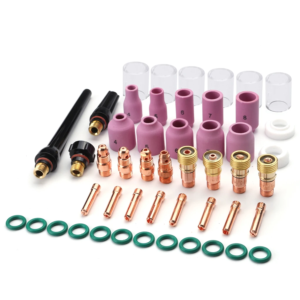 

49pcs Set Copper Tig Gas Lens Welding Torch Stubby Gas Lens Pyrex Glass Cup Kit Replacement for WP-17 18 26