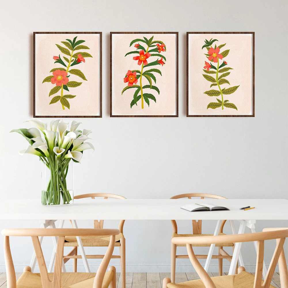 Винтажный постер с изображением апельсинового мака и цветов Картина на холсте