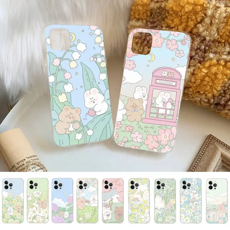 

Cute Funny Rabbit Flowers Phone Case For iPhone 14 11 12 13 Mini Pro XS Max Cover 6 7 8 Plus X XR SE 2020 Funda Shell