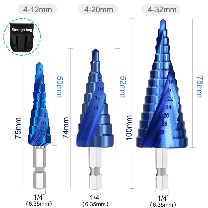 

Ступенчатое сверло HAMPTON 4-12 4-20 4-32 мм
