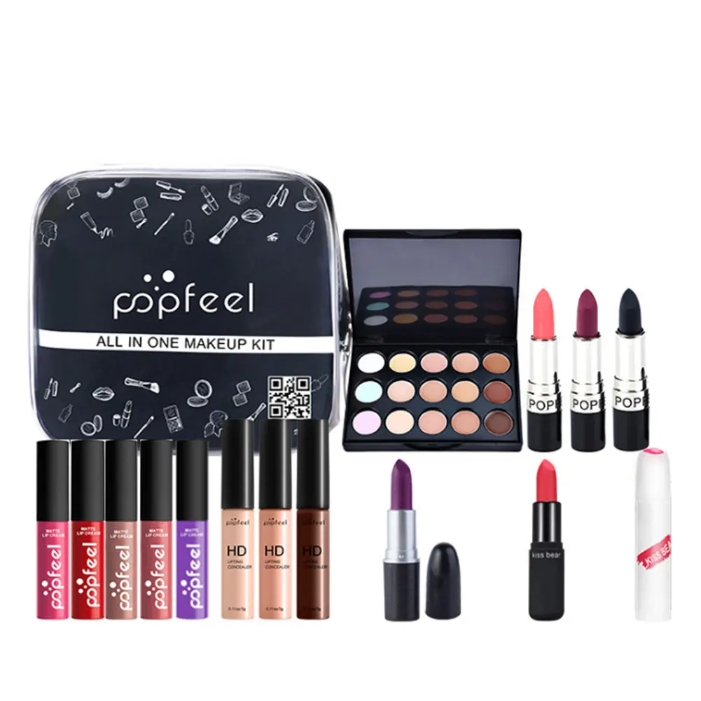 

15pcs/set Travel Home Makeup Set Gift Portable Party Concealer With Cosmetic Bag Lip Gloss Professional Salon For Daily Lipstick
