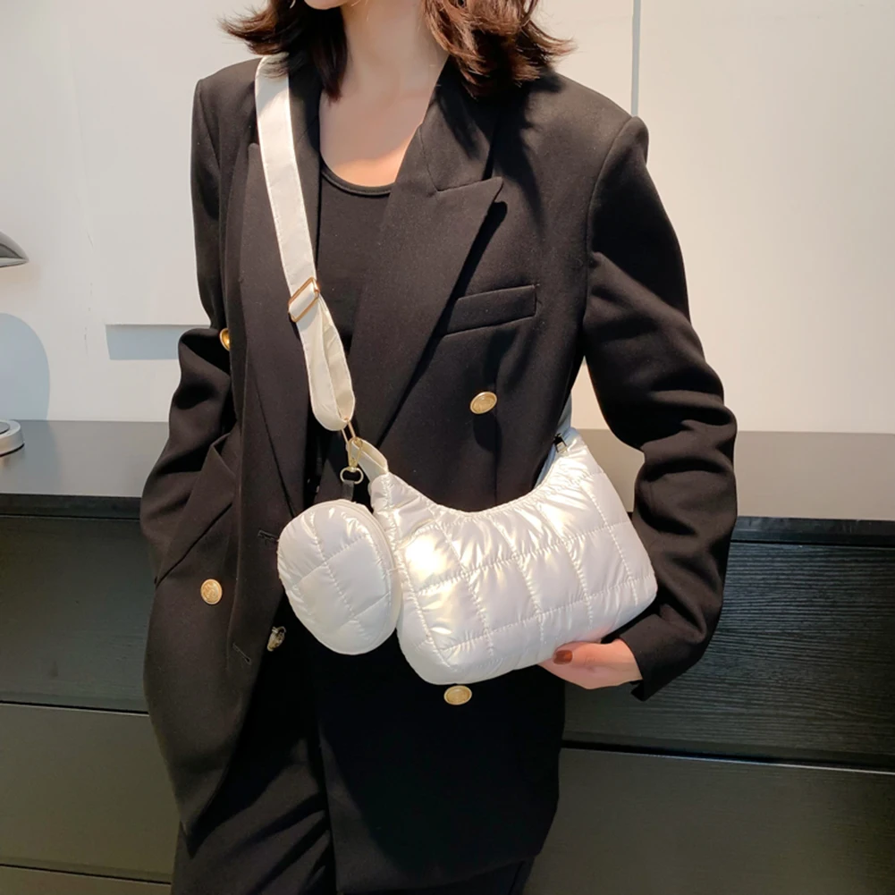 

Autumn Winter Crossbody Messenger Bag for Women Quilted Cotton-Padded Soft Shoulder Bag Casual Ladies Handbag with Small Purse