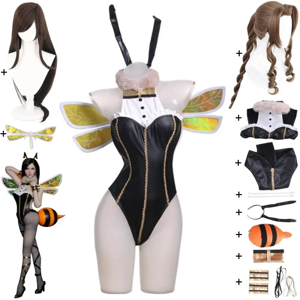 

Game Final Fantasy VII Remake Tifa Lockhart Aerith Gainsborough Aeris Cosplay Costume Wig Anime Sexy Woman Bee Bunny Girl Suit