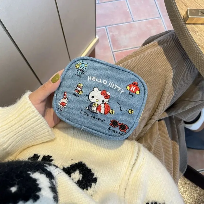 Новая джинсовая косметичка Hello Kitty Kawaii с вышивкой аниме Sanrios большая
