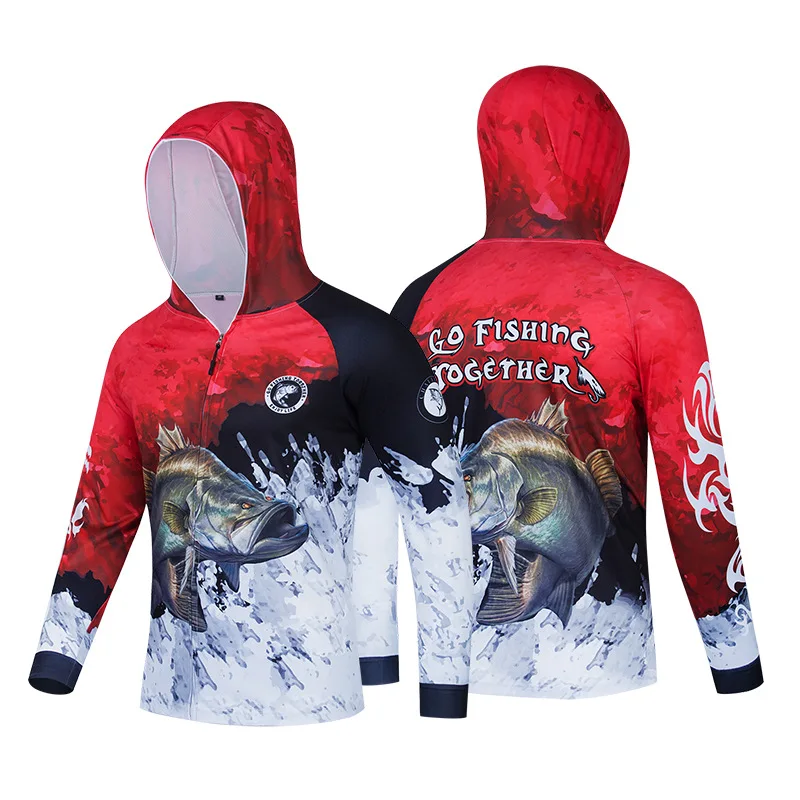 

2023Hooded Fishing Wear With Zipper Anti-UV UPF 50+ Breathable Hiking Outdoor Sports Jersey Men's Sun-Protection Fishing Clothes
