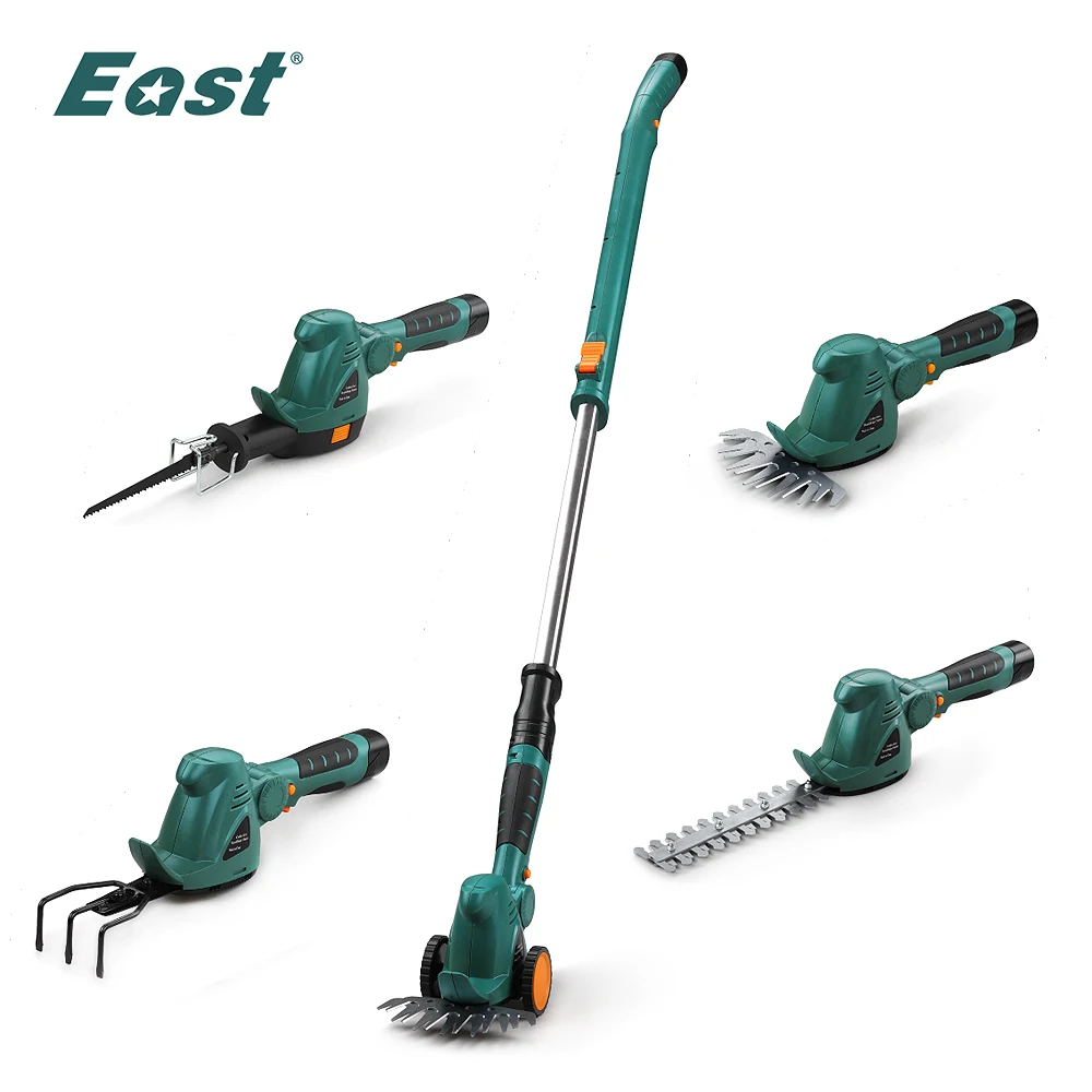 EAST Garden Tools 10.8V Li-Ion Cordless Saw/Hedge Trimmer/Grass Trimmer/Mini Cultivator Pruning Combo Set