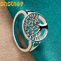 925 sterling silver hollow round tree of life ring for man women engagement wedding charm fashion party jewelry gift