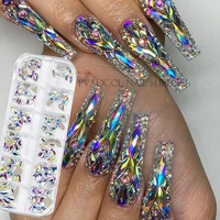 12 girds glass ab crystal nail art diamonds mixed shape flat back nail stones gems nails rhinestones decorations accessories
