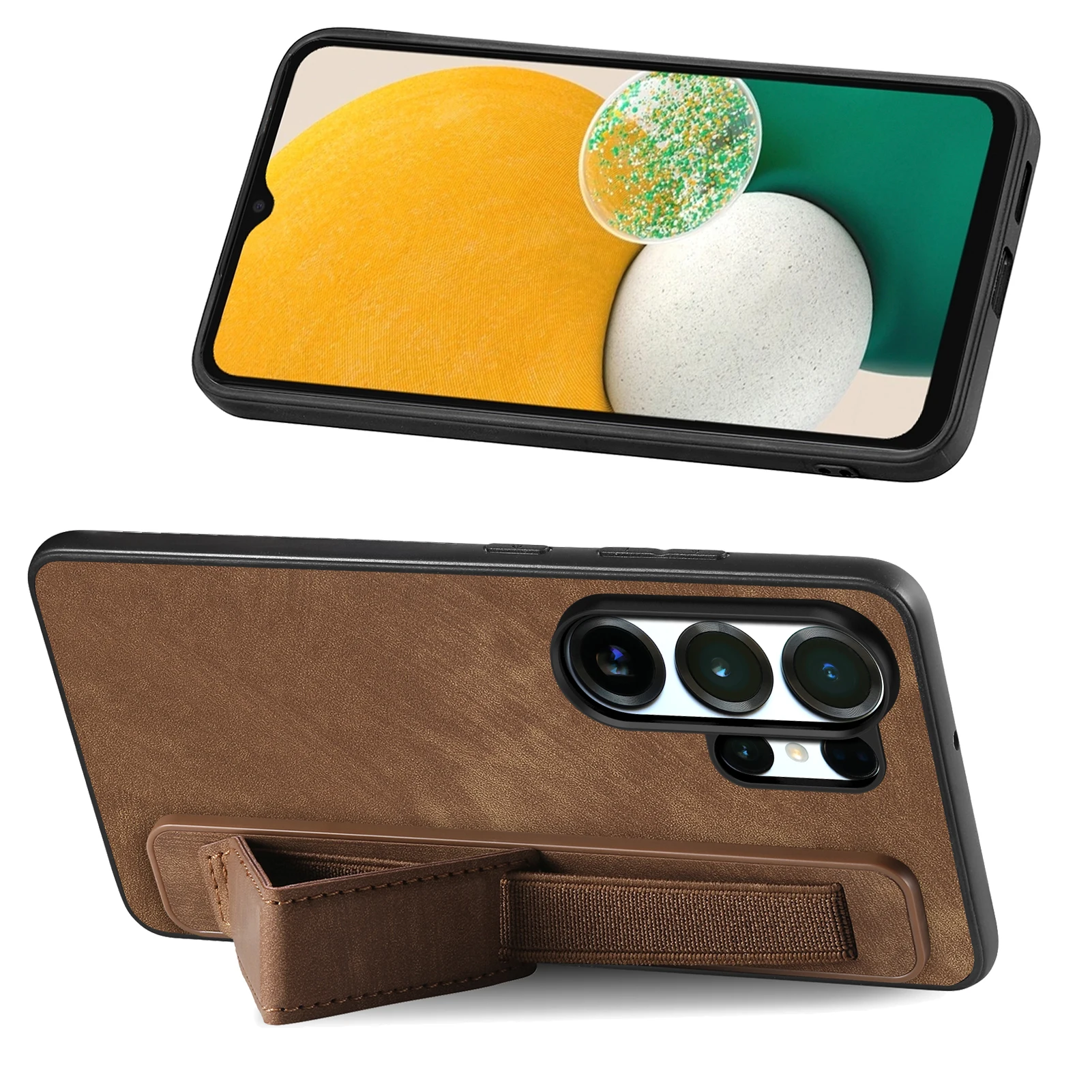 Фото Винтажный кожаный чехол для телефона с деловым браслетом для Samsung S25 Ultra S24 Plus S23 S22 A16 A26 A36 A56 A06 A17 A07 Skin Cover №5