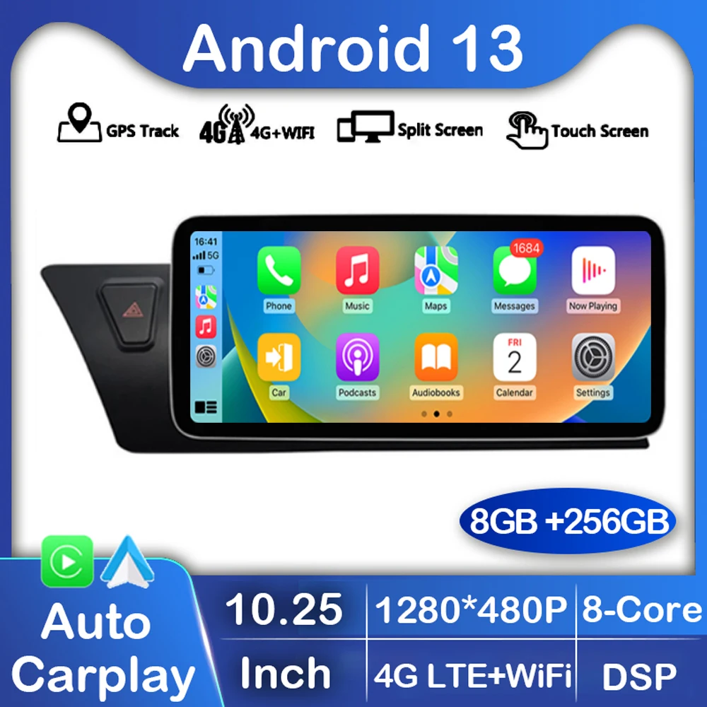 Автомобильный радиоприемник 10 25 дюймов Android 13 для Audi A4 B8 A5 2009-2017 GPS-навигация