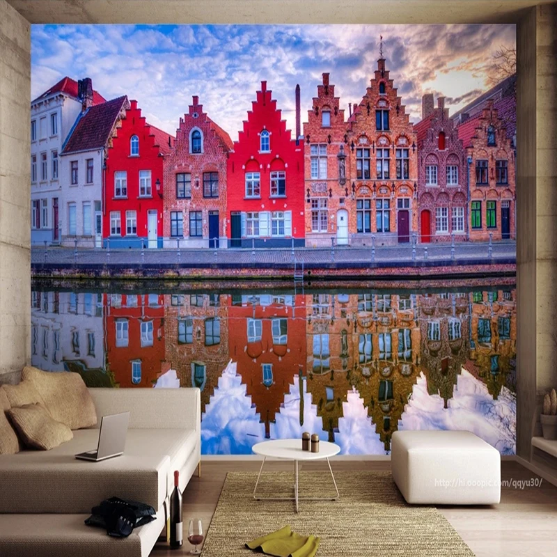 

Free Shipping Custom 3D Wall Mural Wallpapers Belgian Cityscape 3D For Bedroom Living Room Sofa Backdrop Wall Contact Wall Paper