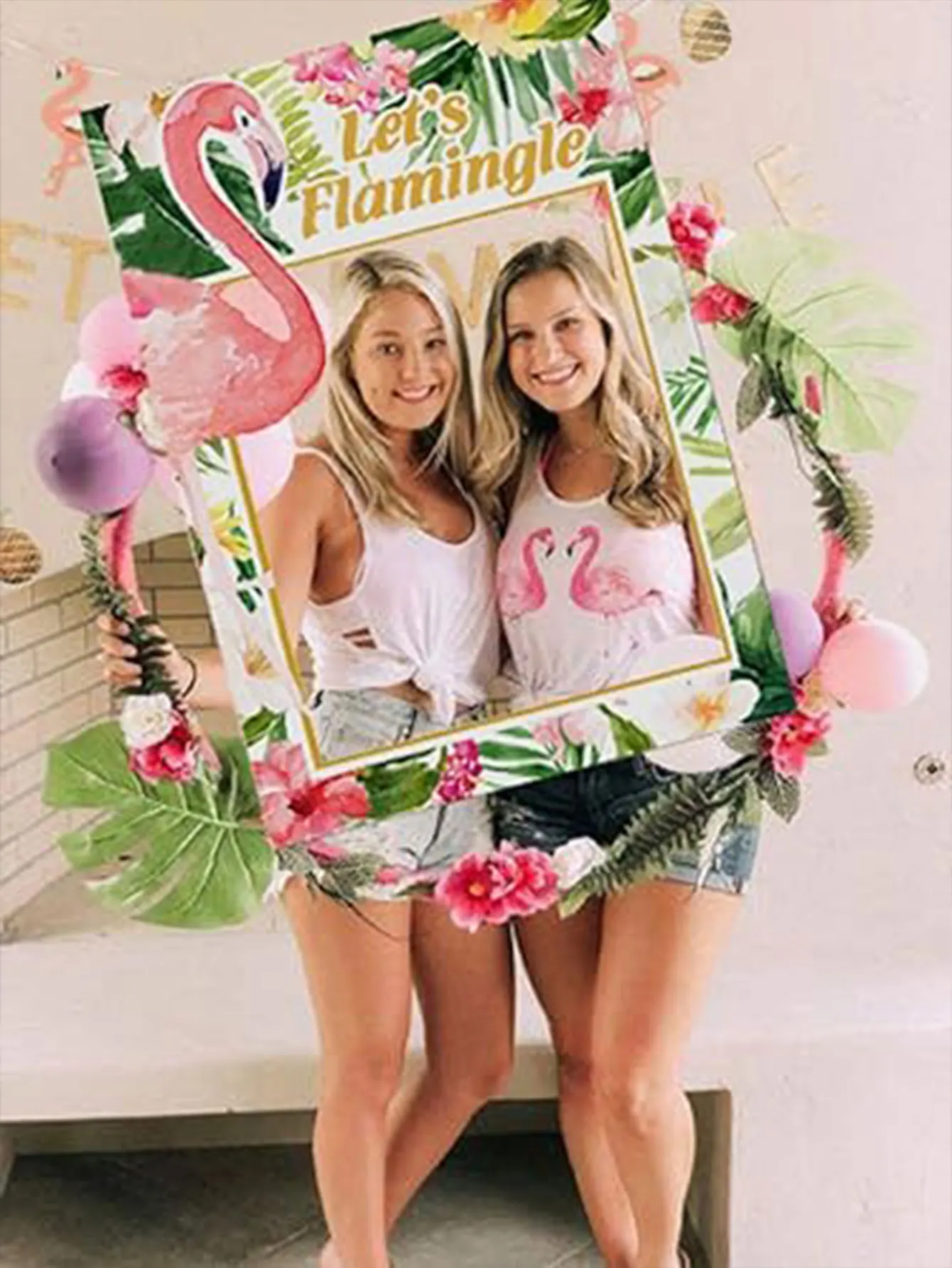 Фоторамка для девичника с фламинго тропической тематикой