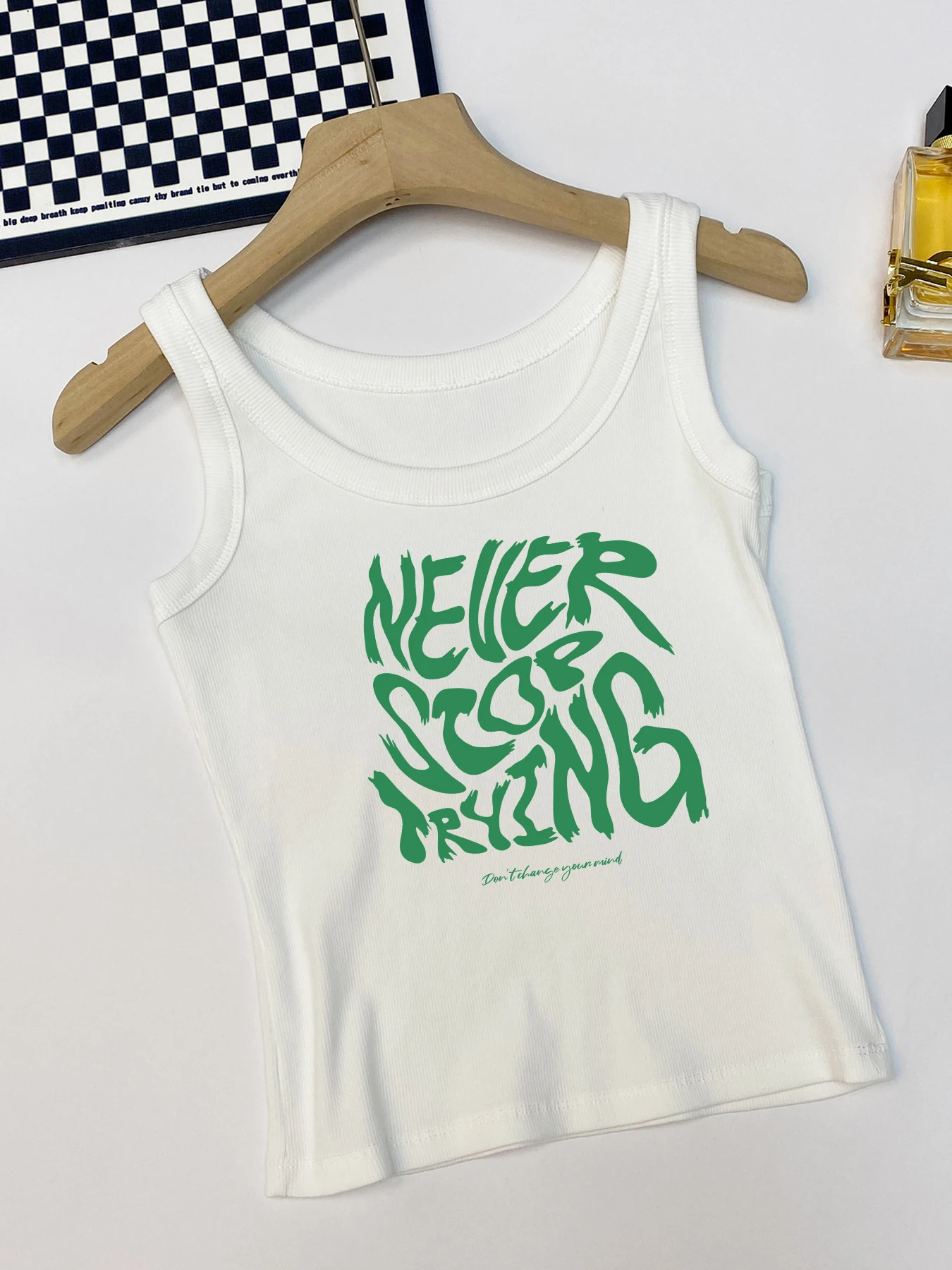 HAMPSON LANQE Женская футболка-топ зелёного цвета из хлопка