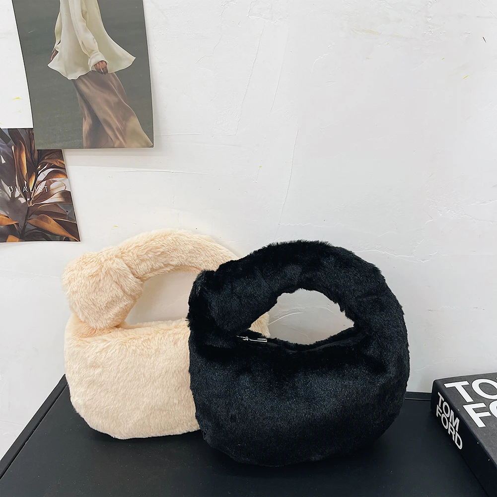 

Exquisite Women Handbags Elegant Women Autumn Winter Vintage Soft Plush Solid Color Cloud Purse Leisure Ladies Handbags