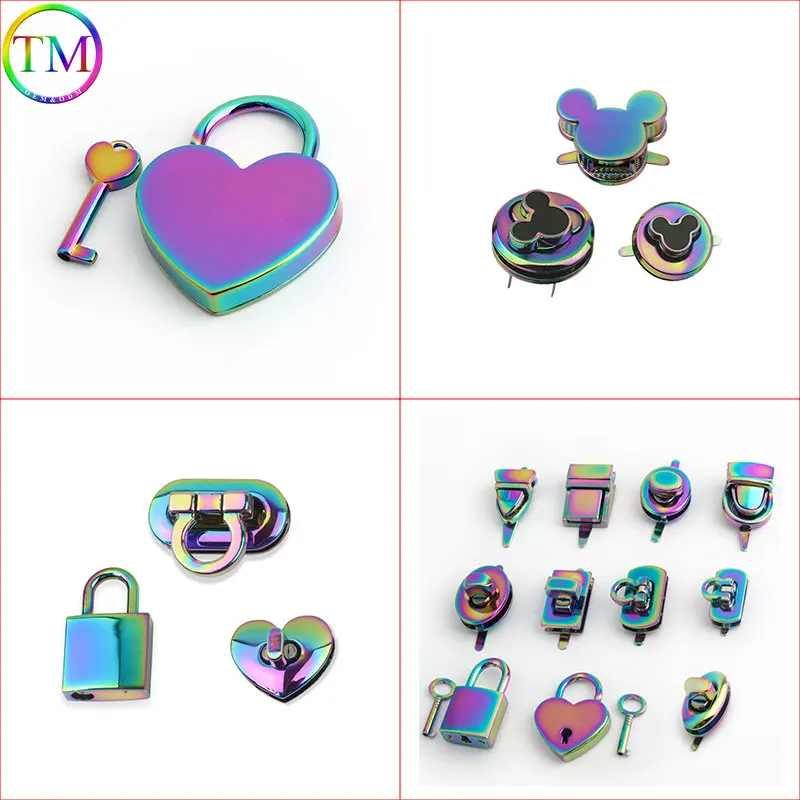 10-50 Pieces Rainbow Heart Shaped Turn Twist Lock Square Tiny Bag Lock Leather Bag Buckle Diy Luggage Craft Hardware Accessories