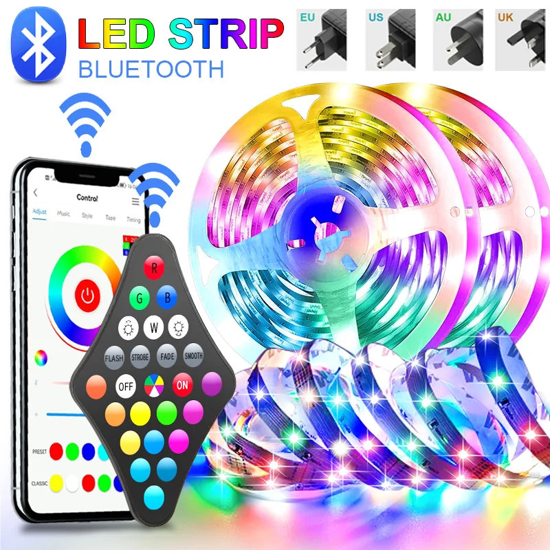 Светодиодная лента RGB 5050 водонепроницаемая без Bluetooth гибкая лампа подсветка