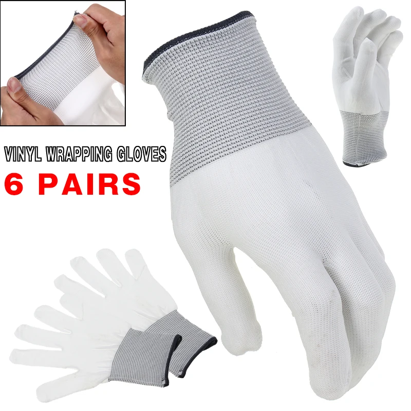 

6 Pairs High Quality White Nylon Wrap Gloves Handling Gloves Workshop Labor Protection Gloves For Car Wrapping Tools