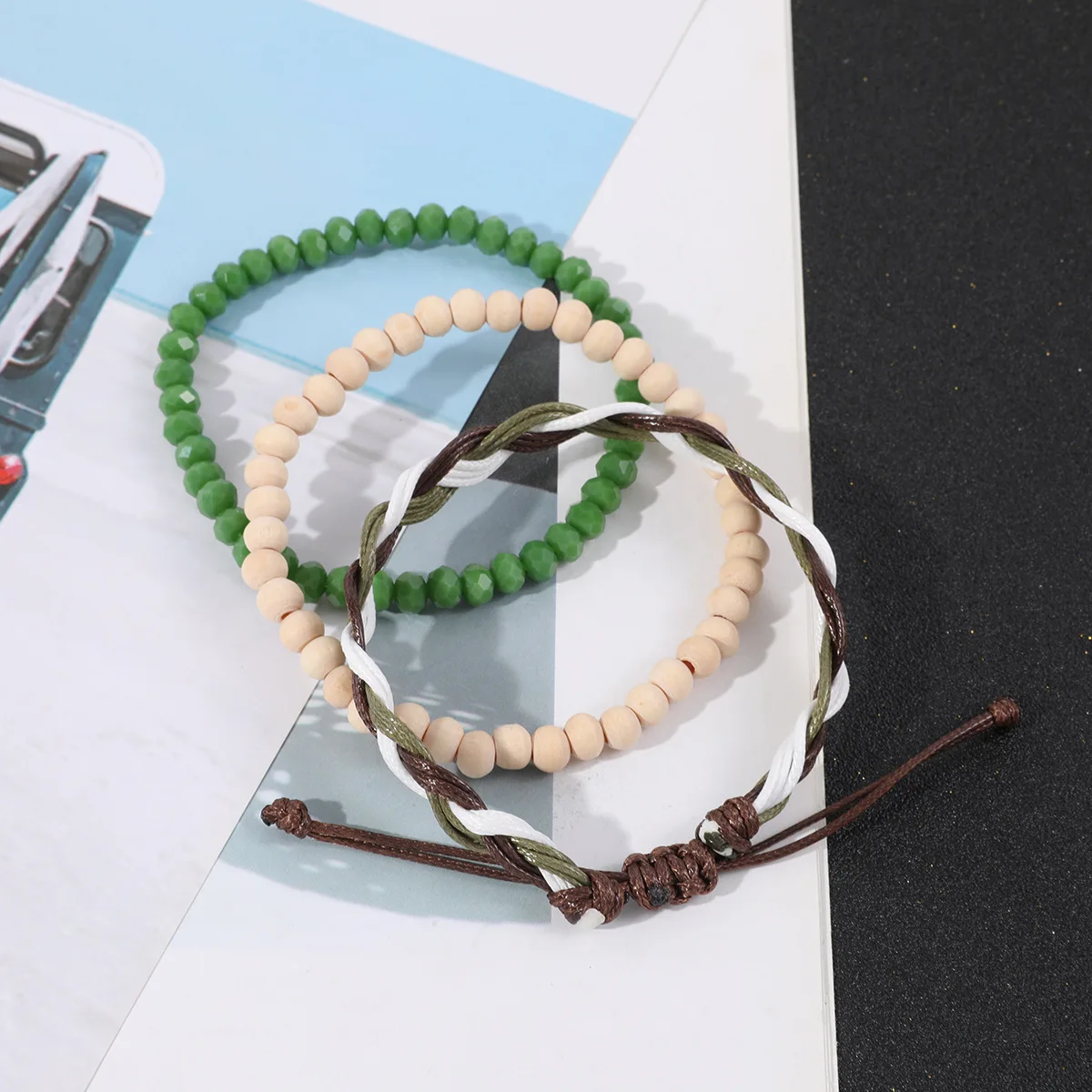 

Makersland зеленая ручная плетеная веревка деревянные бусины стеклянные бусины ручная нить мужской твист разграничительный браслет набор