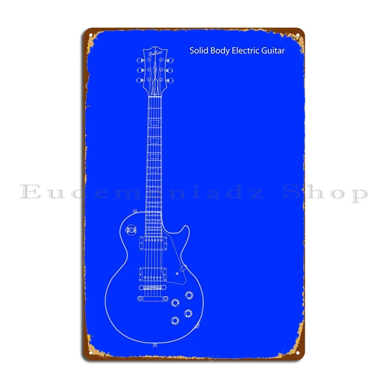 

Electric Guitar Blueprint Metal Plaque Home Printed Wall Decor Cinema Club Tin Sign Poster
