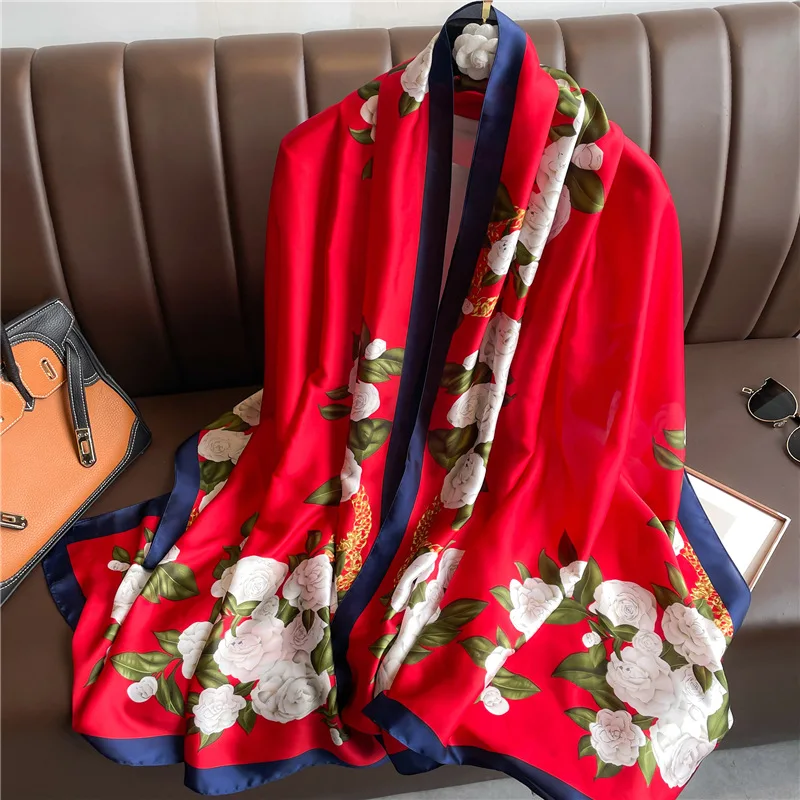 Шёлковый шарф с принтом для женщин 180x90 см