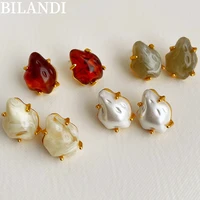 bilandi fashion jewelry 925%c2%a0silver%c2%a0needle resin earrings hot sale high quality gold color geometric stud earrings for women